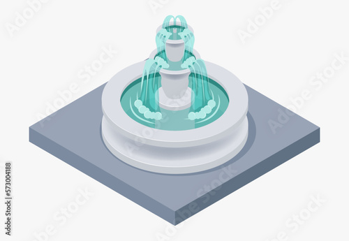 Isometric fountain with outdoor park cascade isolated vector illustration EPS10.