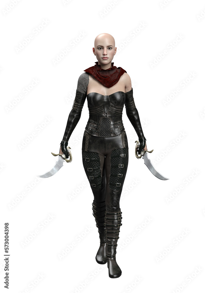 3d render woman hunter assassin isolated dual blade 3d render woman hunter assassin isolated dual blade