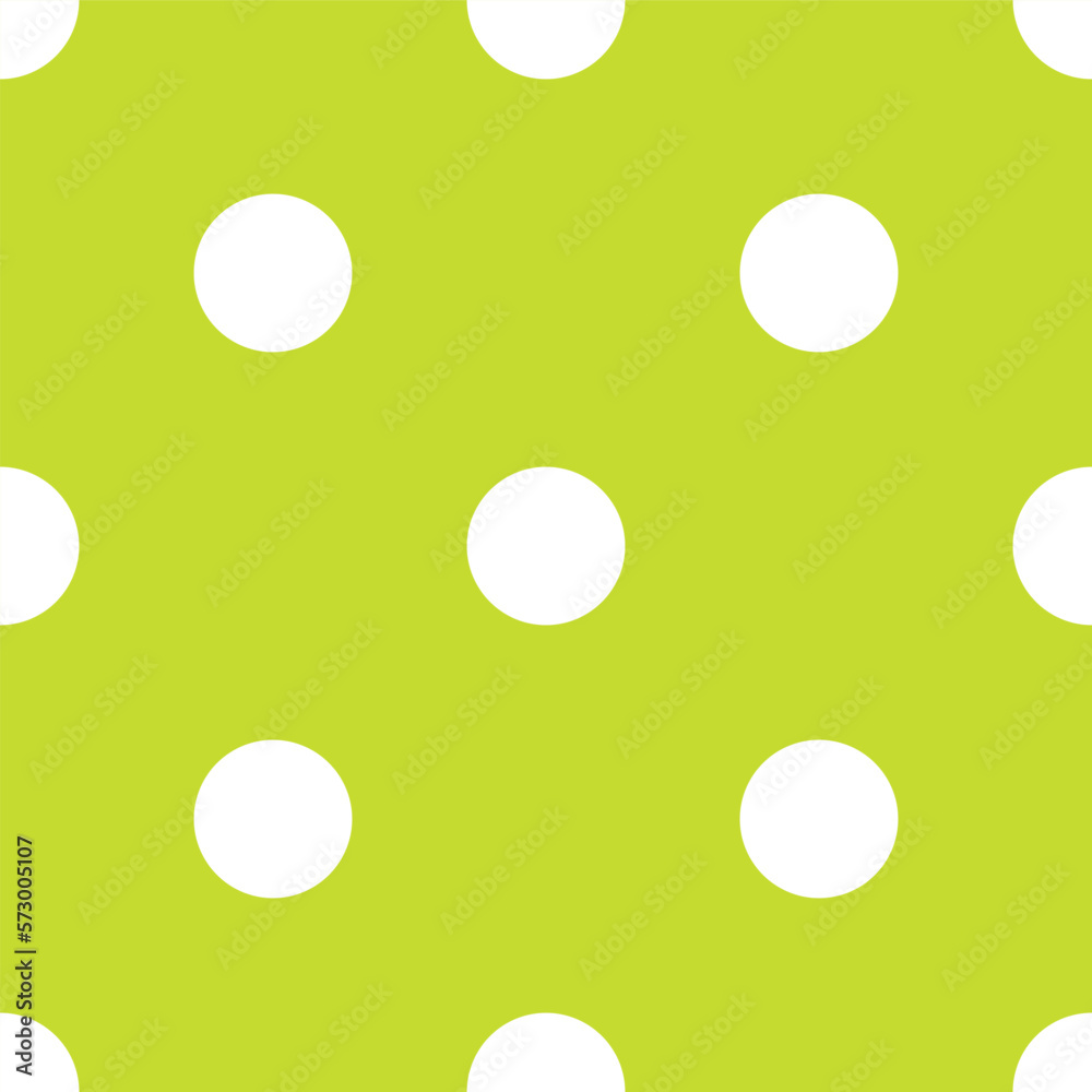 Seamless retro pattern with large white polka dots on a light green background. Flat style vector illustration.