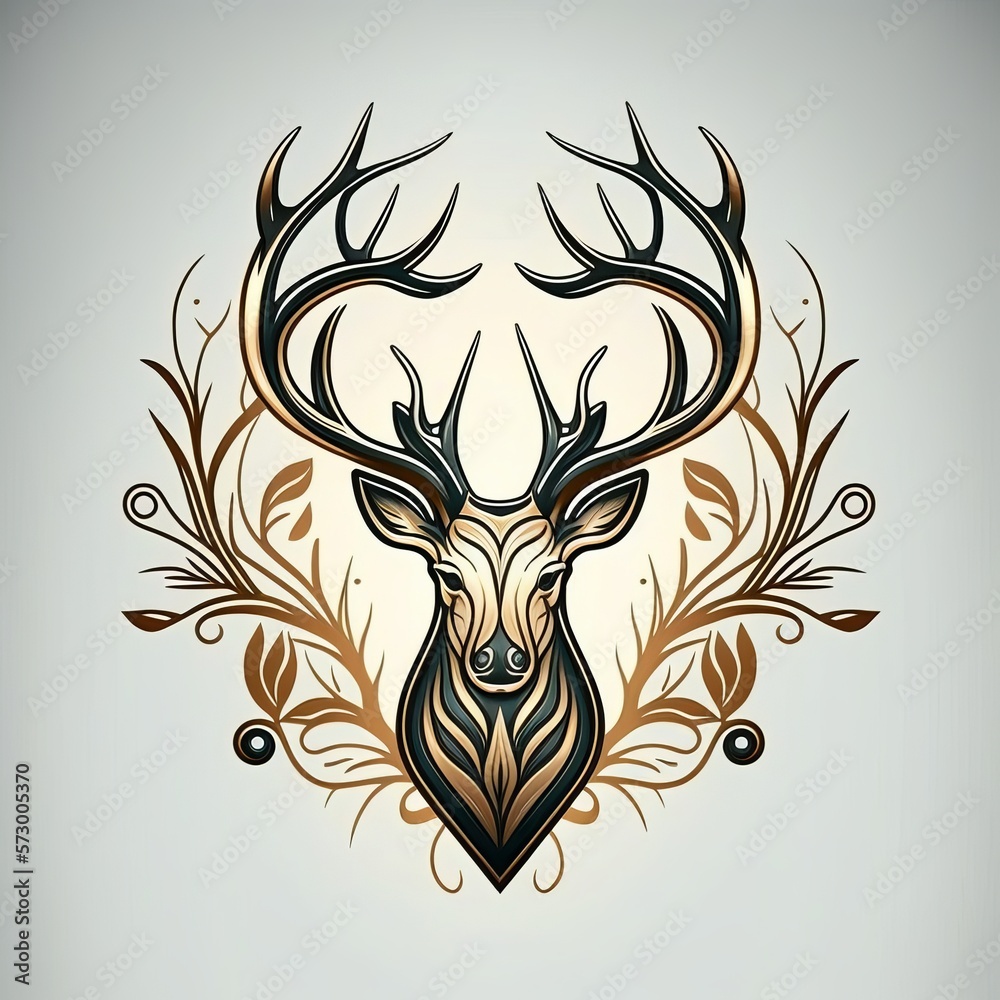 flat style deer icon with antlers and patterns Generative AI