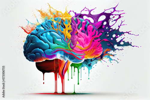 Human brain with liquid splashes, colorful. Generative AI