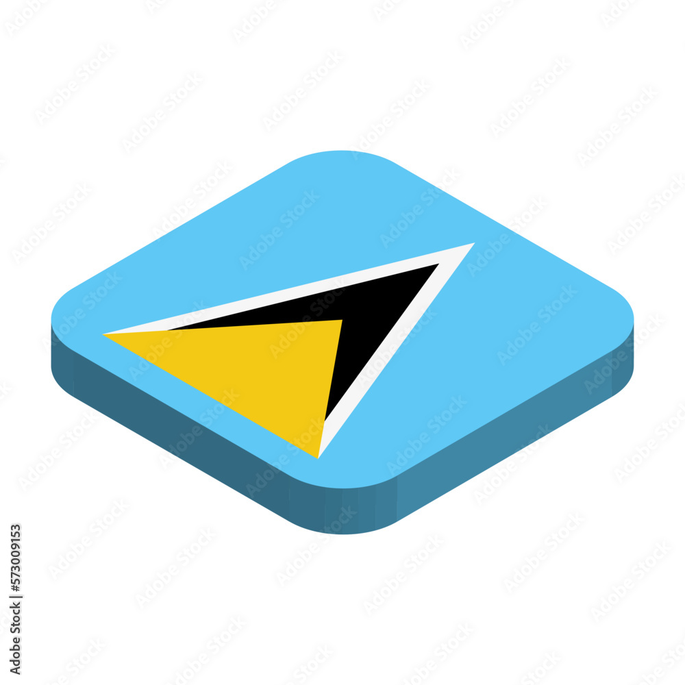 Saint Lucia flag - 3D isometric square flag with rounded corners. Saint Lucia flag - 3D isometric square flag with rounded corners.