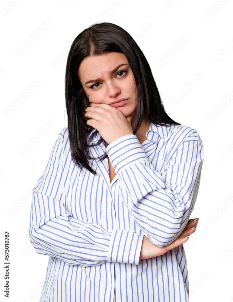 Young caucasian woman isolated tired of a repetitive task. Young caucasian woman isolated tired of a repetitive task.