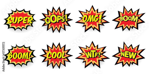 Sound bubble effects in pop art style. Retro style shout speech bubbles vector set