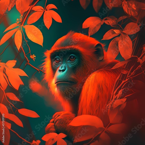 monkey in the
jungle on a branch, generative ai photo