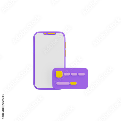 Card Payment on Mobile 3d icon and symbol in white background. Modern and minimalistic design. Colorful 3D Rendered Illustration.