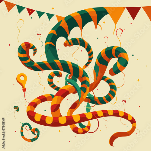 serpentine type ribbons illustrating festivities created with Generative AI technology