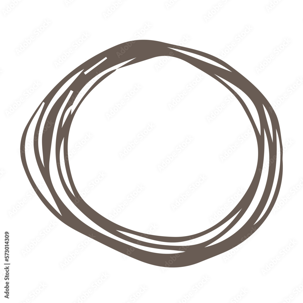 Hand drawn brown circle consisting of thin outlines, flat vector, isolate on white, not perfectly drawn circle, frame Hand drawn brown circle consisting of thin outlines, flat vector, isolate on white, not perfectly drawn circle, frame