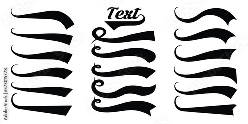 Calligraphic swoosh underline. Retro underline swooshes tails and athletic typography. Underlines lettering lines. Vector 