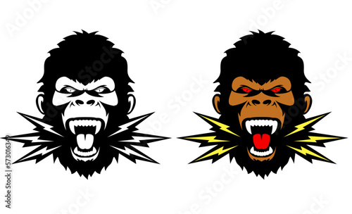 Angry gorilla screaming face with head spitting thunder bolts vector image 