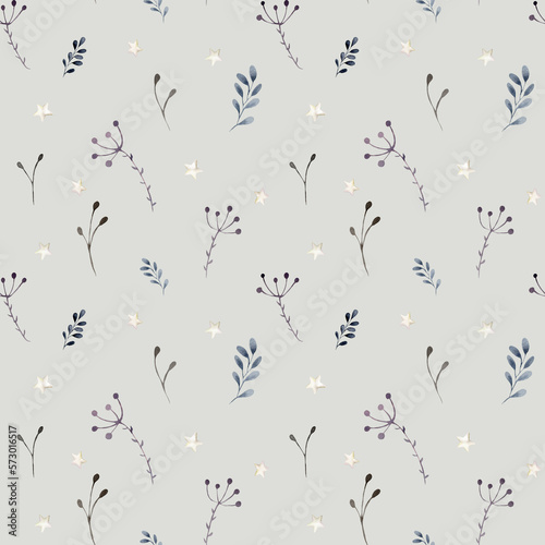 Cute seamless pattern with Watercolor floral seamless pattern. Constellation bears. Cute children pattern. Perfect for background paper or textiles.