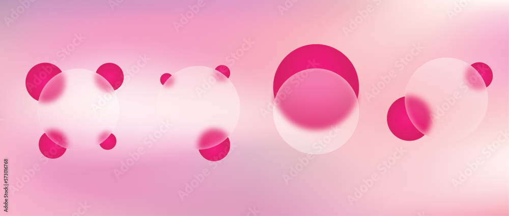 Glassmorphism background banner with pink circles. Vector abstract  gradient background