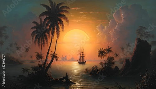 Landscape of a sunset over the Indian Ocean, Sri Lanka