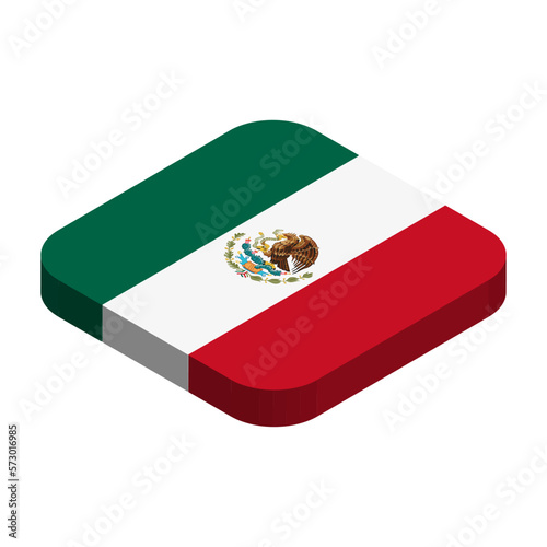 Mexico flag - 3D isometric square flag with rounded corners.