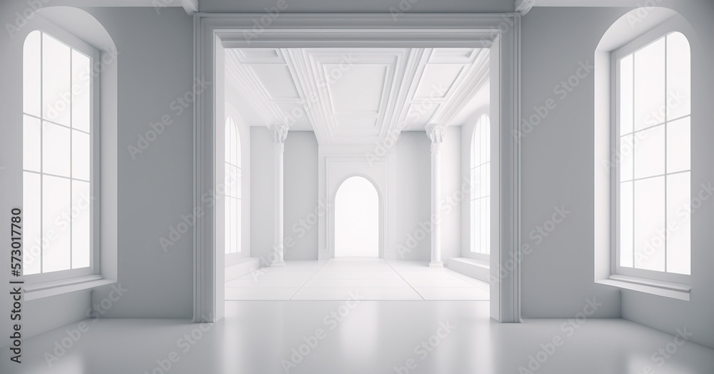 Large spacious white interior. 3D render Large spacious white interior. 3D render