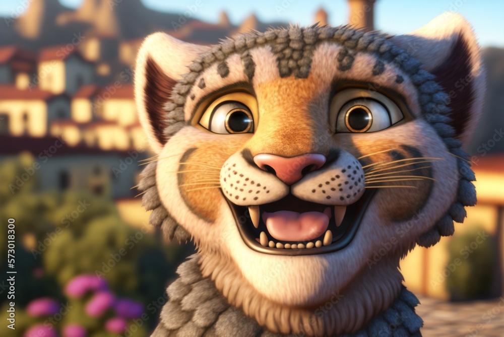 Smiling leopard. Cartoon character for children's books. Generated by AI Smiling leopard. Cartoon character for children's books. Generated by AI