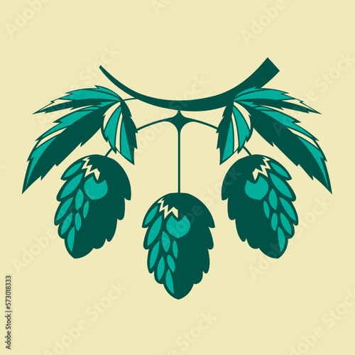 Hops plant and hop leaves isolated on yellow background