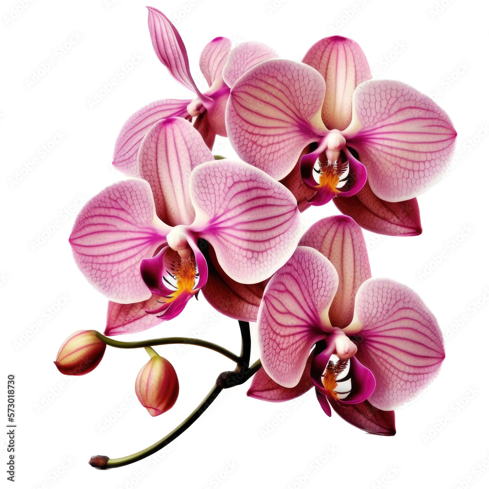 Obraz premium Pink, Yellow, Orchid Bloom, Full-Color Illustration, Transparent Background, PNG, Generative AI