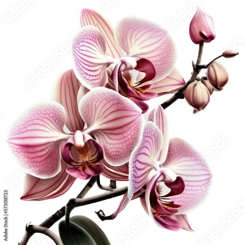 Pink  Yellow  Orchid Bloom  Full-Color Illustration  Transparent Background  PNG  Generative AI