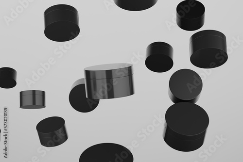 Black Plastic Cosmetic Multiple Jars Mockup. 3D Illustration photo
