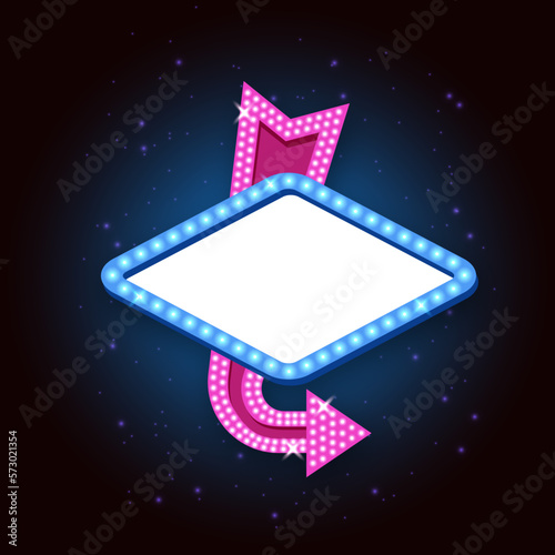 Empty retro light frame with arrow and lighting bulbs