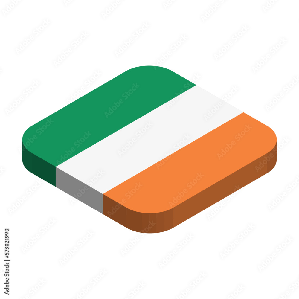 Ireland flag - 3D isometric square flag with rounded corners. Ireland flag - 3D isometric square flag with rounded corners.