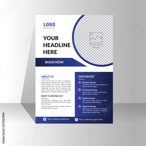 Modern A4 corporate creative clean business flyer design template layout for advertising and promotion growth. vector white background color circle design flyer template. unique image flyer inspire