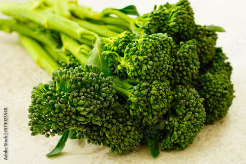 Close up of Broccolini on white background	
