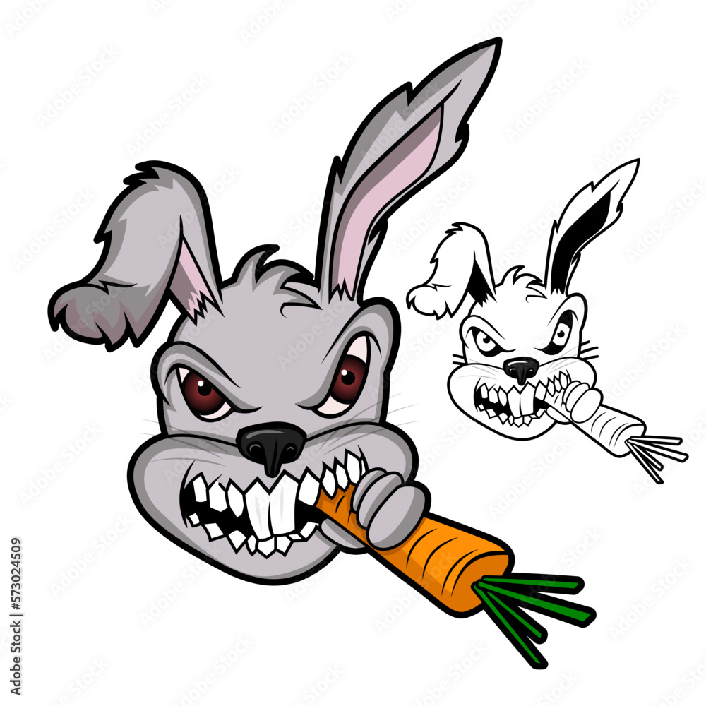 Angry rabbit eating a carrot Vector flat cartoon character illustration ...