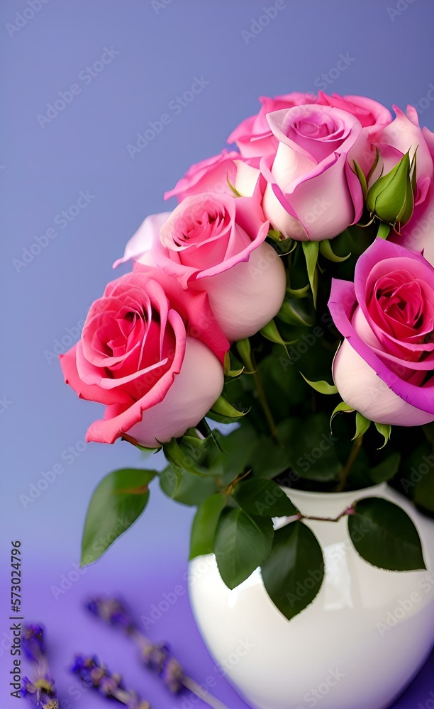 Gorgeous, luxurious floral bouquet of roses. Beautiful floral background. AI generated. A postcard with flowers for banners, printing postcards, greetings, invitations, covers in a romantic style.