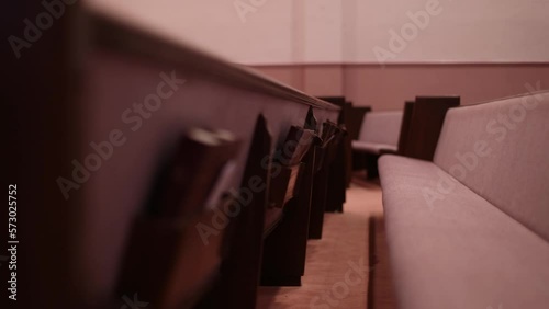 Church Pew Empty Slowly Tracking By
