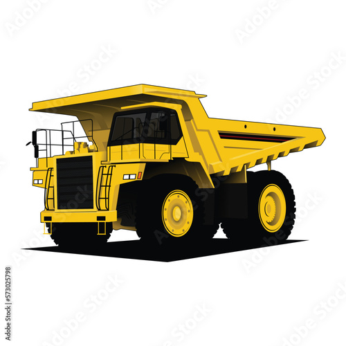 Large quarry dump truck on white background. Equipment for the high-mining industry.
