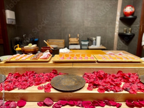  Japanese sushi bar with sashimi and nigiri