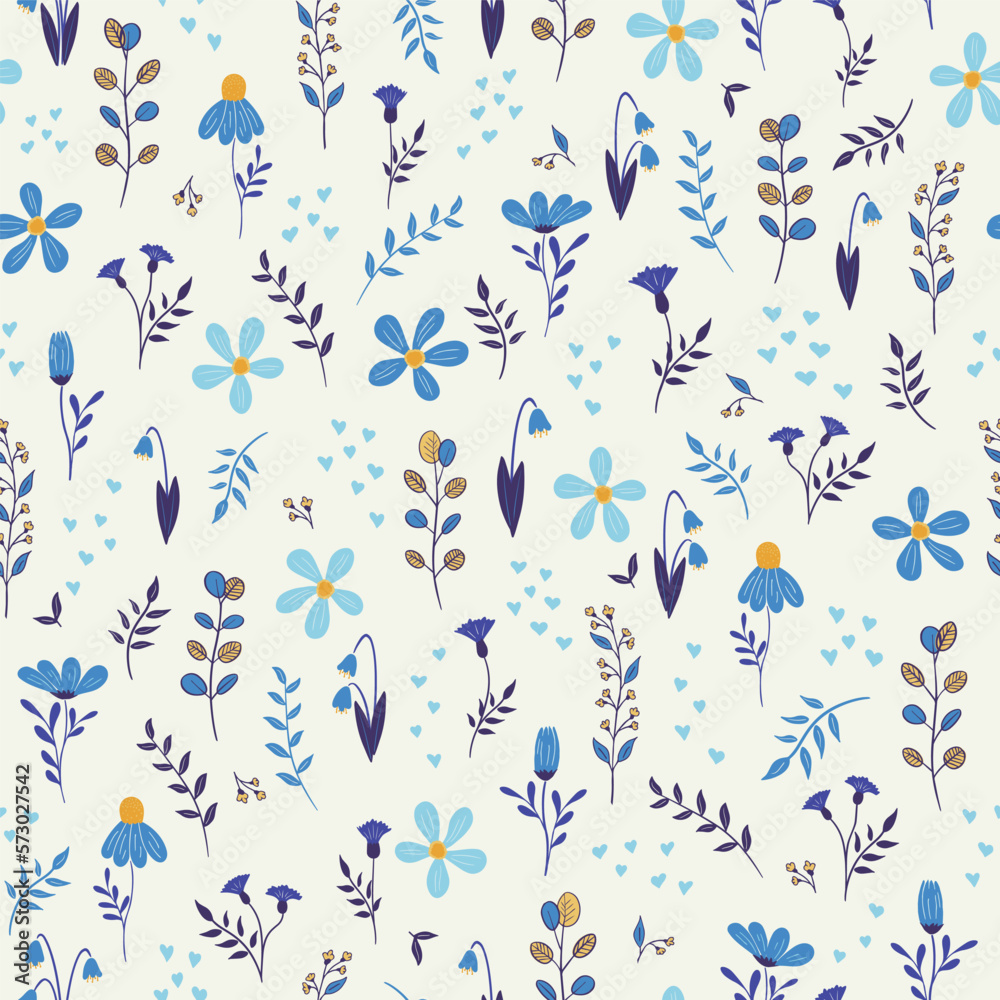  Seamless vector repeat pattern, cute cartoon flowers, great for backgrounds, scrapbook, textile