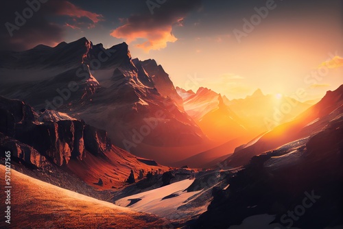 Scenic Sunrise In The High Mountains Of The Alpes. Generative AI