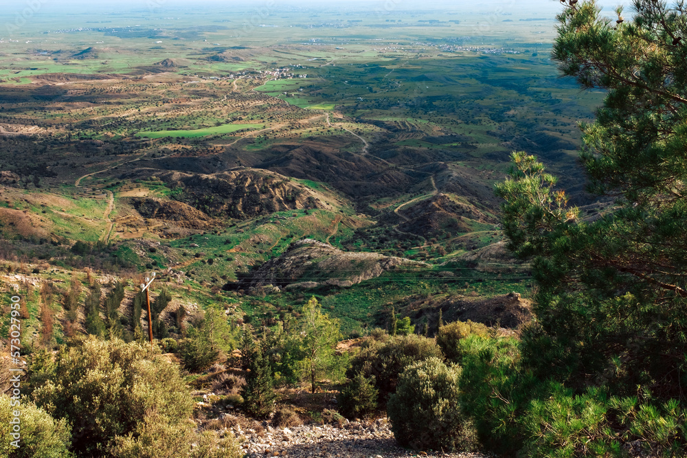 Fototapeta premium View from the mountain to the valley on the island of Cyprus