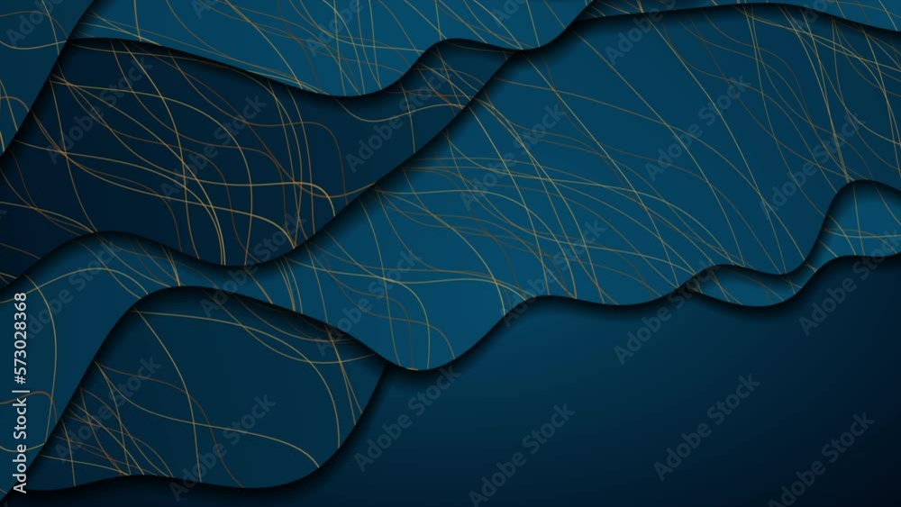 Blue waves and golden curved lines abstract background. Seamless ...