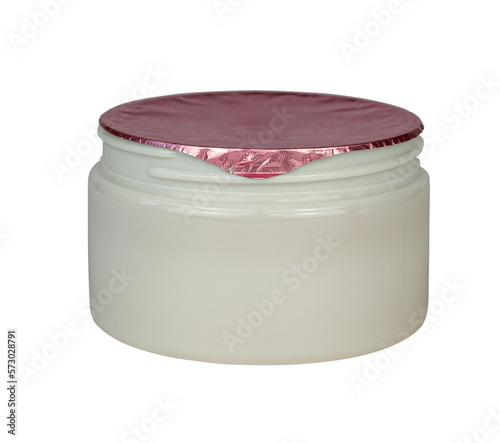 White porcelain cosmetic container with a pink cover