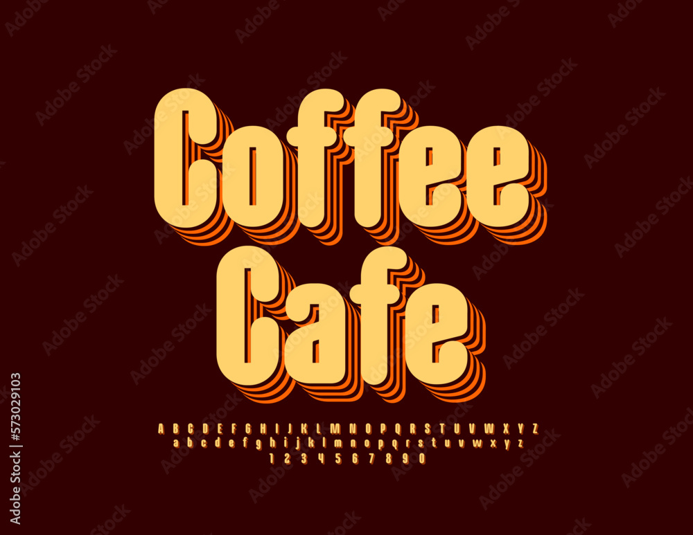 Vector modern banner Coffee Cafe with layered Font. Stylish Alphabet Letters, Numbers and Symbols set Vector modern banner Coffee Cafe with layered Font. Stylish Alphabet Letters, Numbers and Symbols set