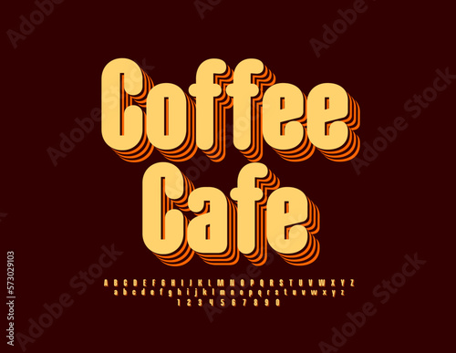 Vector modern banner Coffee Cafe with layered Font. Stylish Alphabet Letters, Numbers and Symbols set