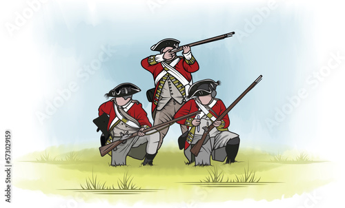 Vector illustration of a group of British soldiers from the late 18th century, during the time of the American revolution.