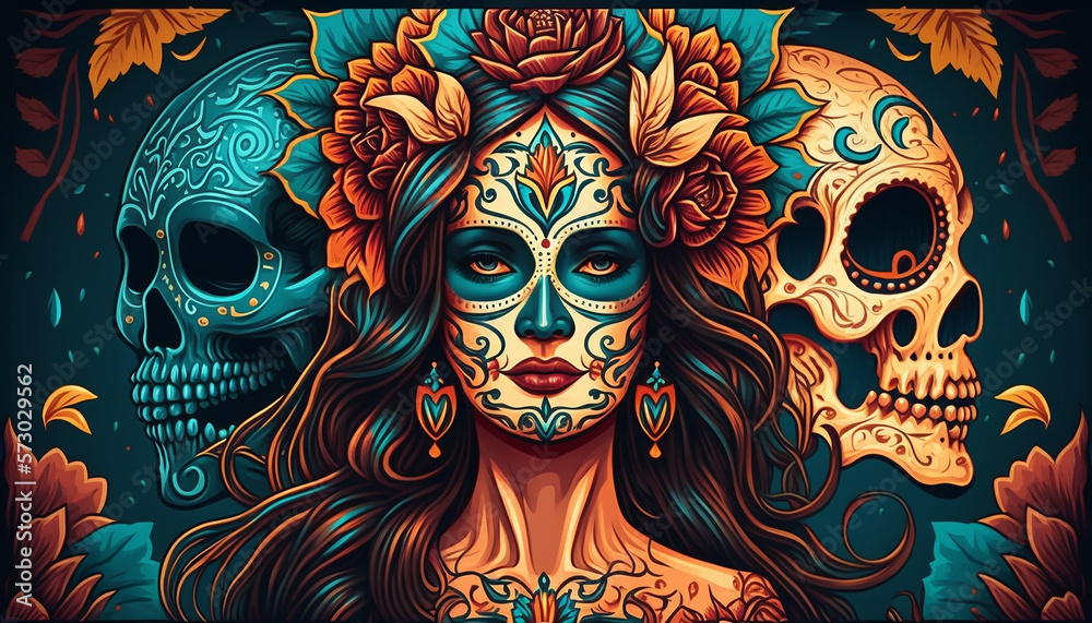 Mexican festival known as Day of the Dead with maxican girl portrait