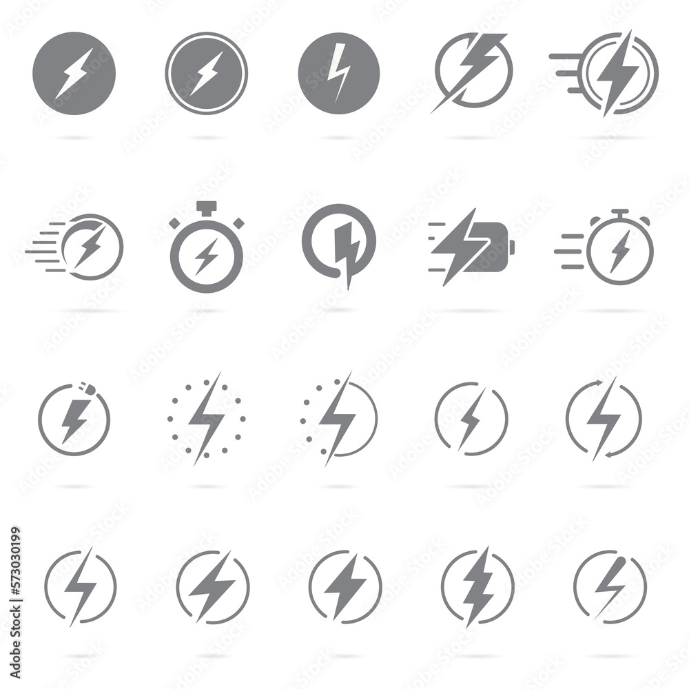 Lightning bolt set. Thunderbolt flat style. Lightning, electric power