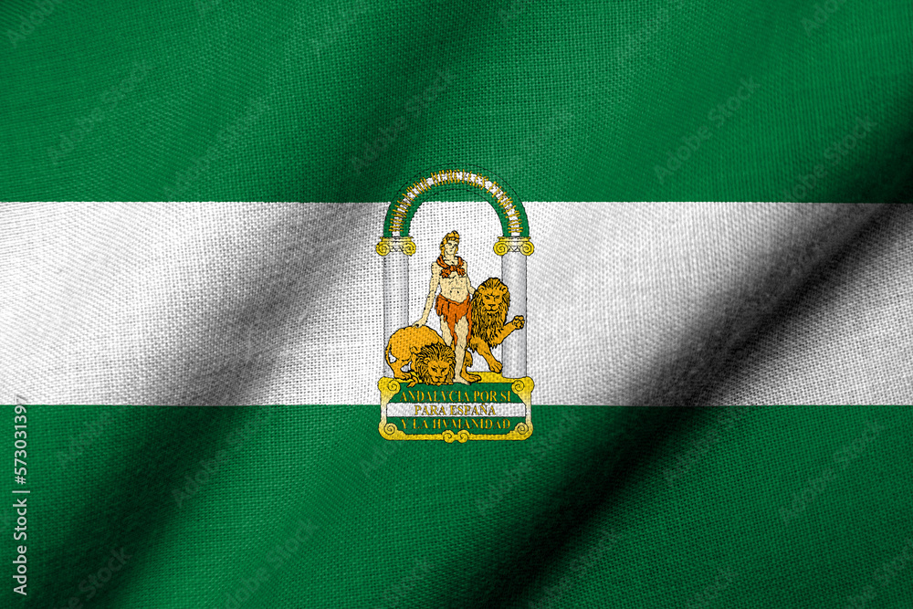 3D Flag of Andalusia waving - obrazy, fototapety, plakaty 