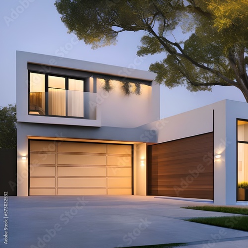 A contemporary house with clean lines and a garage 1_SwinIRGenerative AI photo