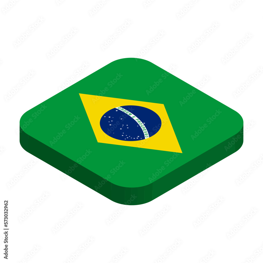 Brazil flag - 3D isometric square flag with rounded corners.