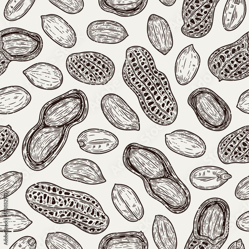 Vector peanut shells and seeds seamless pattern