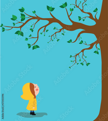 child looking at a tree