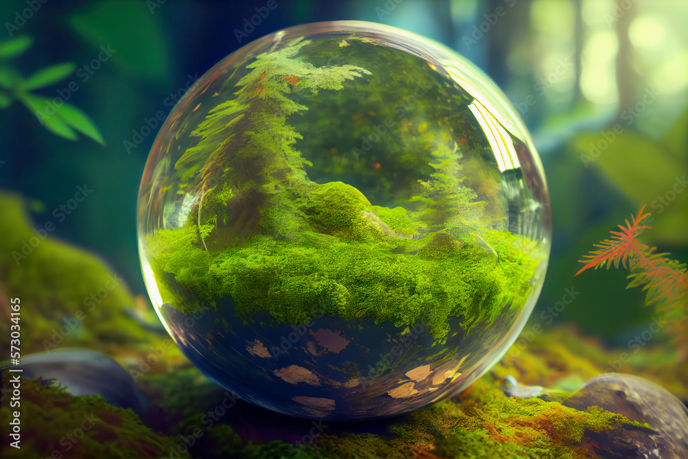 green forest in glass sphere green forest in glass sphere