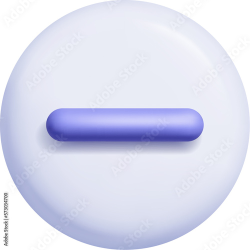 Math 3D icon delete. Lilac arithmetic minus sign on light purple round button. Realistic mesh design element. Vector illustration cross it out